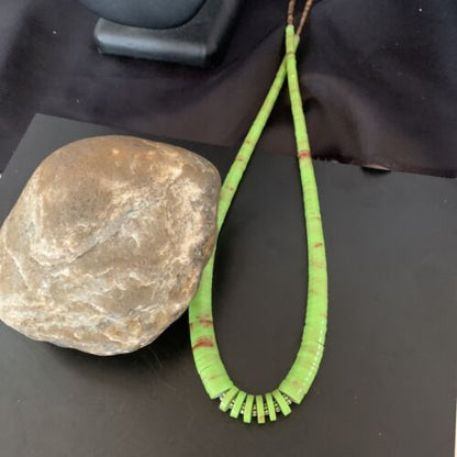 Navajo Green Gaspeite Shell Necklace | Sterling Silver | Authentic Native American | 22" | 11466