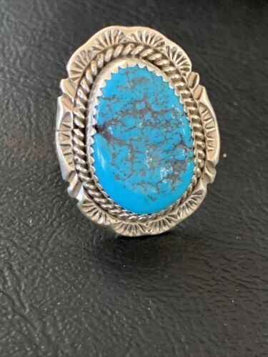 Southwestern Navajo Blue Kingman Turquoise Ring | Sterling Silver | Sz 7 | 12206