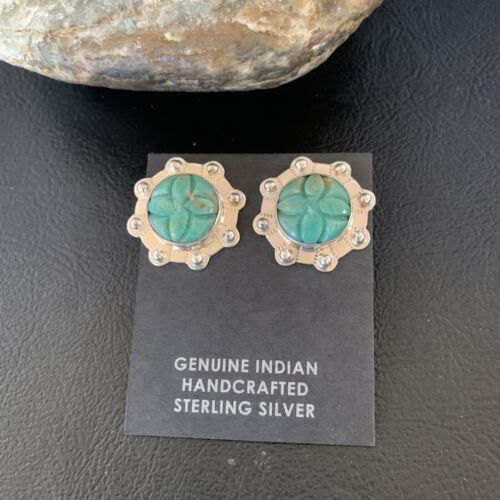 Native American Women's Green Turquoise Earrings | Sterling Silver | 13020