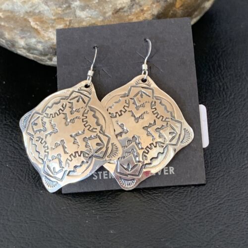 Southwestern Women's Navajo Stamped Earrings | Sterling Silver | Authentic Native American Handmade | 1661