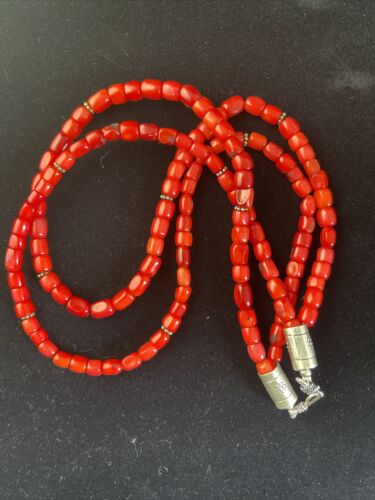 Native American Red Stabilized Coral Heishi Necklace | Sterling Silver | 18" | 1765