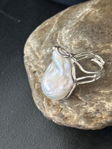 Native American Women's White Baroque Pearl Ring | Adjustable Sterling Silver | Sz 6 | 14264