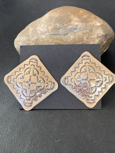 Southwestern Women's Navajo Stamped Earrings | Sterling Silver | Authentic Native American Handmade | 1675