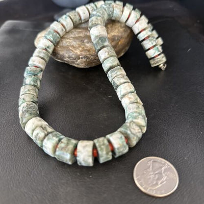 Native American Sterling Silver Necklace | Grey White Jasper Coral | 20" | 14429