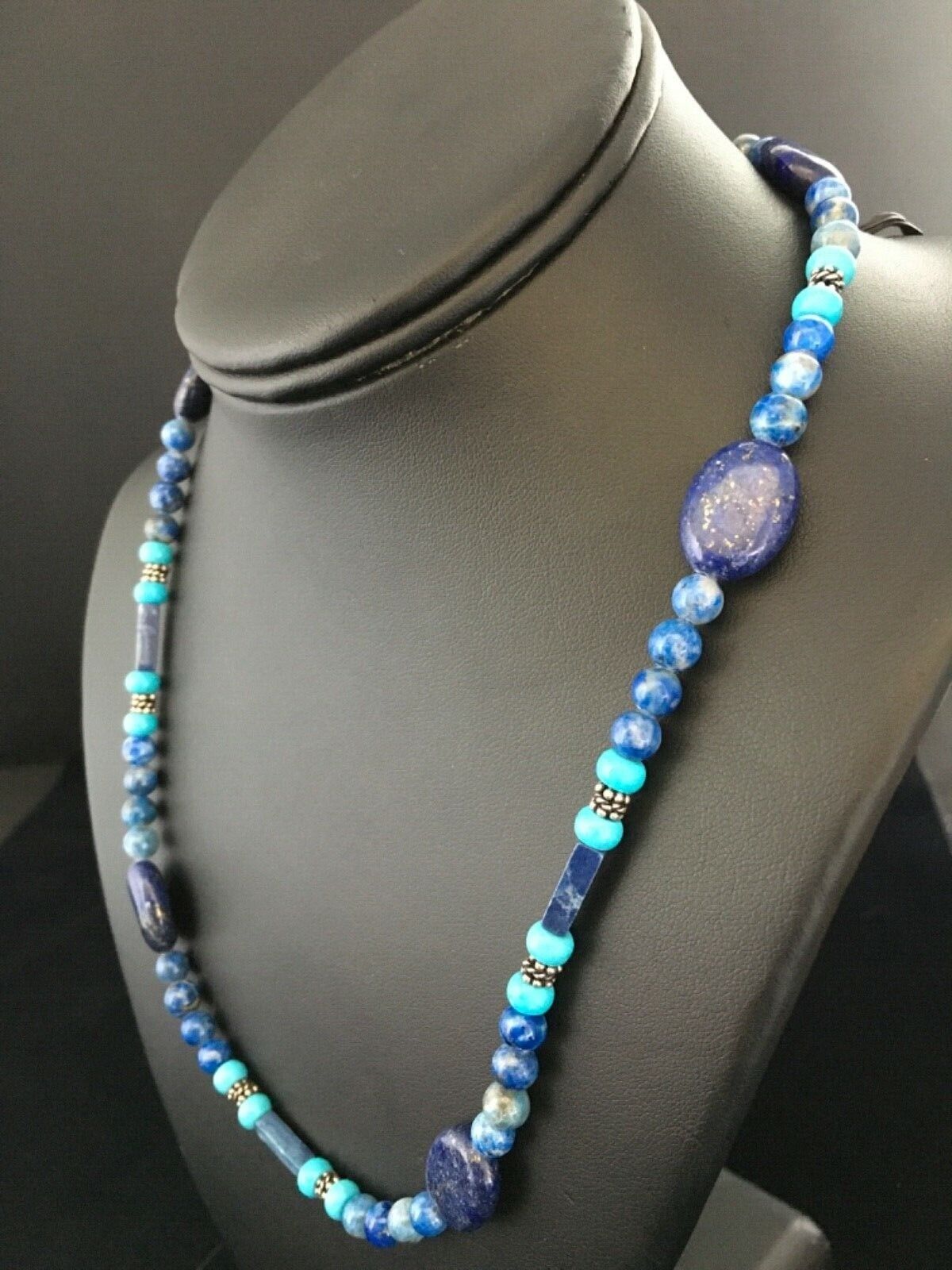 Native American Men's Navajo Lapis Lazuli Turquoise Necklace | Sterling Silver | 18" | 1726