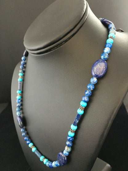 Native American Men's Navajo Lapis Lazuli Turquoise Necklace | Sterling Silver | 18" | 1726