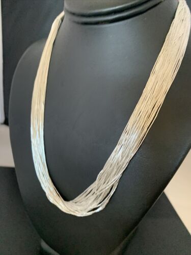USA Liquid Silver Heishi 40 Strander Sterling Silver Tubes Necklace 19” 2214