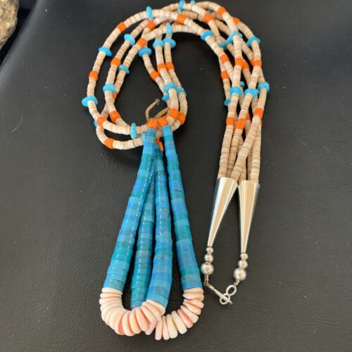 Southwestern Jacla Santo Domingo Shell Spiny Turquoise Jacla Necklace | 26" | Authentic Native American Handmade | 11992