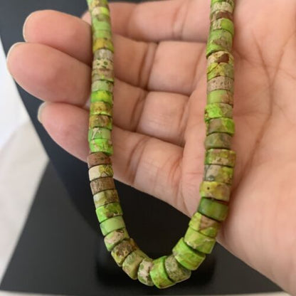 Navajo Green Gaspeite Heishi Necklace | 7mm | Sterling Silver | Authentic Native American Handmade | 20" | 01762
