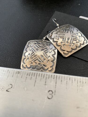 Native American Navajo Dangle Earrings | Sterling Silver Stamped | Handmade | 1659