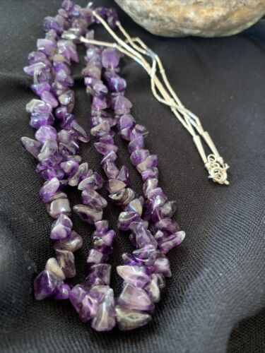 Navajo Purple Amethyst Liquid Heishi Necklace Pendant | Sterling Silver Tubes | Authentic Native American Handmade | 869