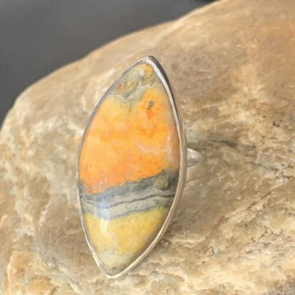 Navajo Bumble Bee Jasper Ring | Sterling Silver | Sz 8 Adjustable | Authentic Native American Handmade | 11537