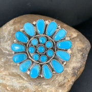 Navajo Blue Kingman Turquoise Cluster Ring | Authentic Native American Sterling Silver | Multi-Stone | Sz 9 | 13715