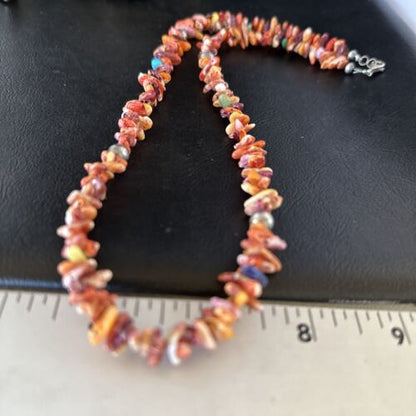 Navajo Multi-Color Spiny Oyster Necklace | Sterling Silver | 21" | Authentic Native American Handmade | 14309