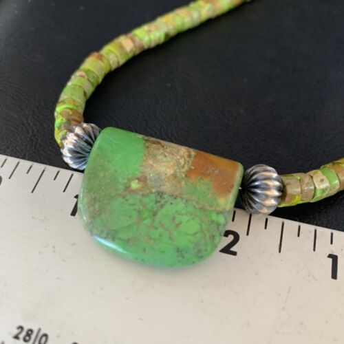 Navajo Green Gaspeite Turquoise Pendant | Sterling Silver | Authentic Native American Handmade | 13912