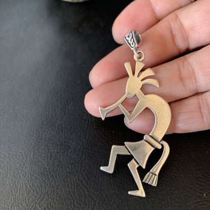 Navajo Kokopelli Pendant | Handmade Stamped Sterling Silver | 2.25" | 14041