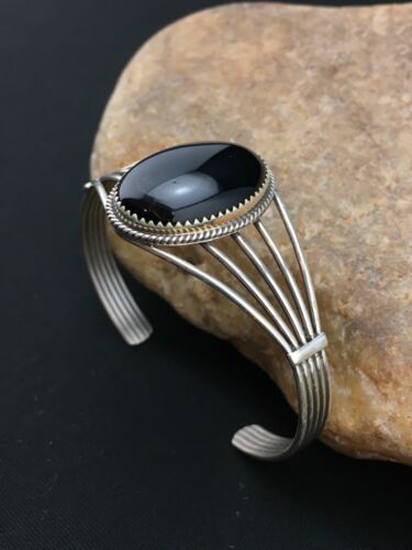 Native American Men's Black Onyx Cuff Bracelet | Navajo Sterling Silver | 4729