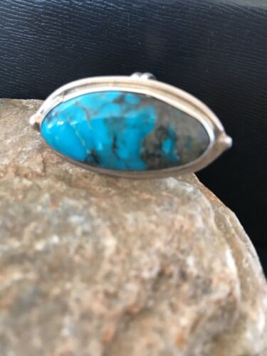 Navajo Blue Turquoise Ring | Sterling Silver | Adjustable | Authentic Native American Handmade | 10210