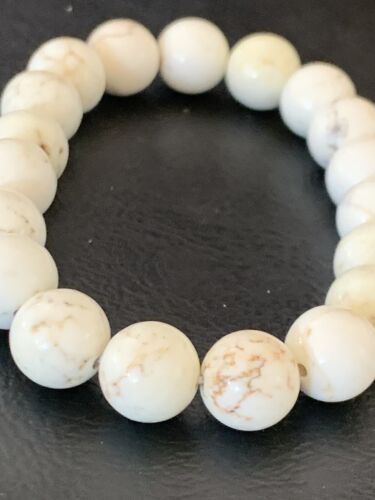 Native American Handmade White Howlite Bead Bracelet | 10mm Round | Stretchable | 11840