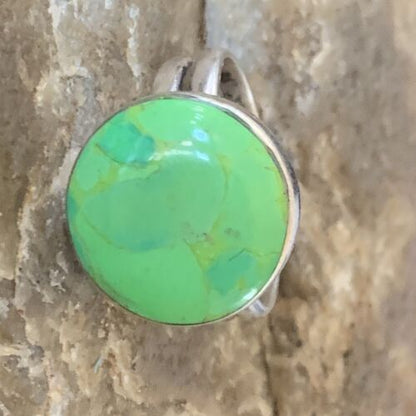 Navajo Green Gaspeite Inlay Ring | Sterling Silver | Sz 8 | Authentic Native American Handmade | 12465