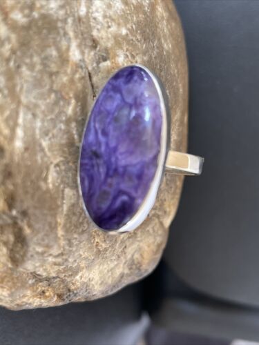 Navajo Purple Charoite Ring | Sterling Silver | Sz 8 Adjustable | Authentic Native American Handmade | 10571