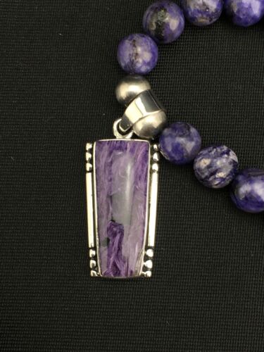 Navajo Charoite Pendant with Pearls | Sterling Silver Necklace | 21" | Authentic Native American Handmade | 4877