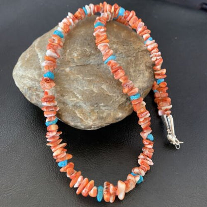 Men's Navajo | Red Spiny Oyster Turquoise Necklace | Sterling Silver | 22" | Authentic Native American Handmade | 10356