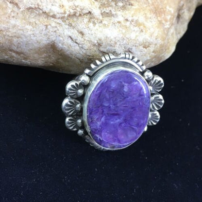 Native American Navajo Purple Charoite Ring | Sterling Silver | Sz 9 | 10109