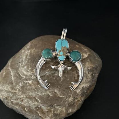 Navajo Sterling Silver Blue #8 Turquoise Naja Pendant | Authentic Native American Handmade | 14674