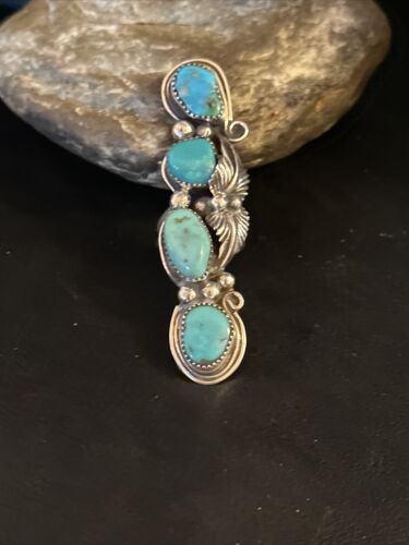 Navajo Blue Kingman Turquoise Multi-Stone Ring | Authentic Native American Sterling Silver | Sz 8 | 14495