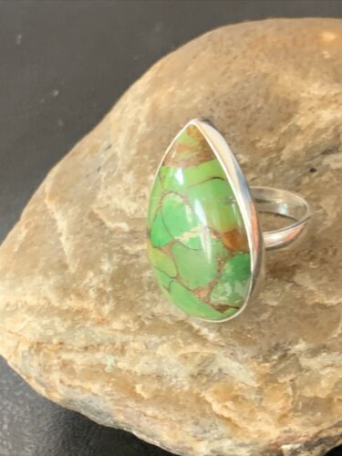 Adjustable Navajo Green Mojave Turquoise Ring | Sterling Silver | Sz 8 | 11786