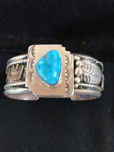 Navajo Turquoise 12K Gold Filled Bracelet | Sterling Silver | Authentic Native American Handmade | 8290 - Masha USA