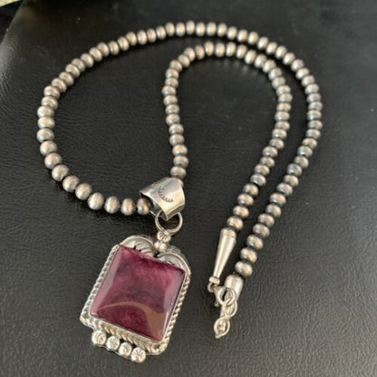 Navajo Purple Spiny Necklace Pendant | Sterling Silver | Authentic Native American Handmade | 13625