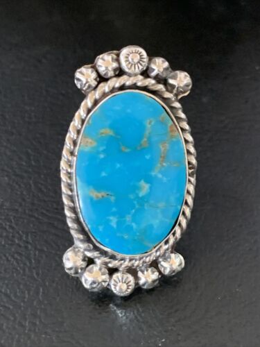 Navajo Blue Kingman Turquoise Ring | Sterling Silver | Sz 8.5 | Authentic Native American Handmade | 13378