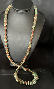 Turquoise Spiny Oyster Navajo Sterling Silver Necklace | Authentic Native American | 34" | 14364 Graduated