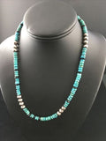 Native American Sterling Silver Necklace | Blue Turquoise & Onyx | 18" | 10027