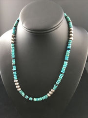 Native American Sterling Silver Necklace | Blue Turquoise & Onyx | 18" | 10027