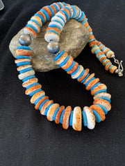 Navajo Pearls & Spiny Oyster Turquoise Necklace | Sterling Silver | Graduated | Authentic Native American | 23" | 00744