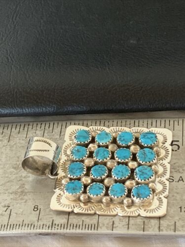 Navajo Blue Turquoise Cluster Pendant | Sterling Silver | 2" | Authentic Native American Handmade | 02098