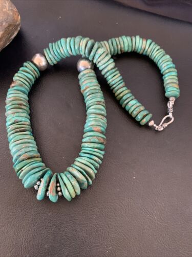 Navajo Green Turquoise Necklace | Graduated Sterling Silver | 19" | Authentic Native American Handmade | 11705 - Masha USA