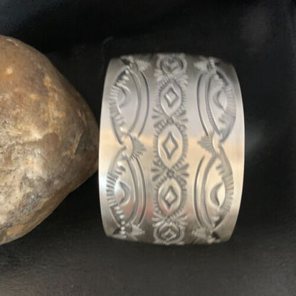 Navajo Stamped Cuff Bracelet | Sterling Silver | Authentic Native American Handmade | 14124