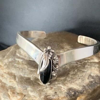 Navajo Black Onyx Cuff Bracelet | Sterling Silver | Authentic Native American Handmade | 13561