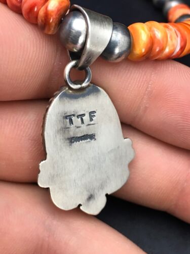 Navajo Orange Spiny Oyster Pendant Necklace | Sterling Silver Beads | Authentic Native American Handmade | 2689 - Masha USA