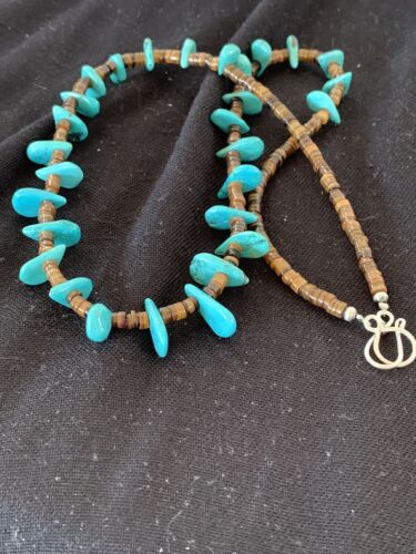 Navajo Blue Turquoise Bone Bead Necklace | Sterling Silver | 20" | Authentic Native American Handmade | 302