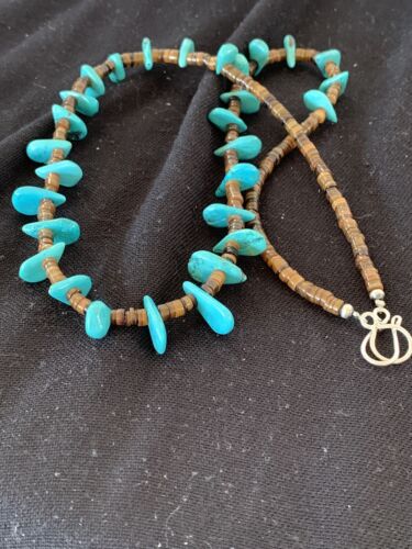 Navajo Blue Turquoise Bone Bead Necklace | Sterling Silver | 20" | Authentic Native American Handmade | 00302