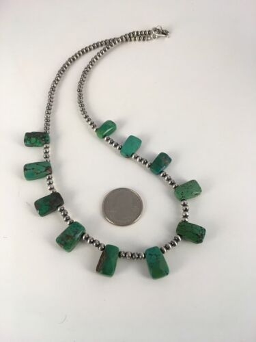 Navajo Faceted Teardrop Green Turquoise Necklace | Sterling Silver | 20" | Authentic Native American Handmade | 8867