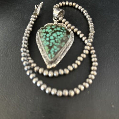 Men's Navajo Blue Spiderweb Turquoise Pendant Necklace | Sterling Silver | Authentic Native American Handmade | 14257