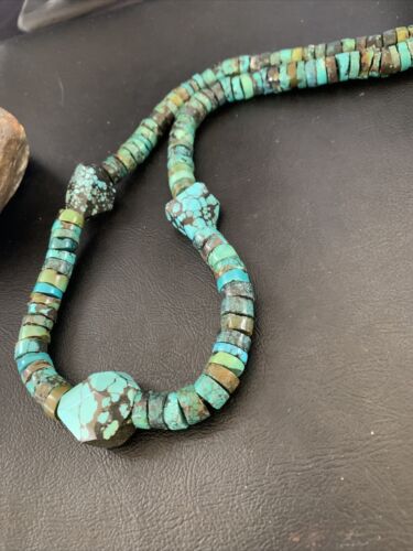 Chunky Men's Navajo Spiderweb Turquoise Heishi Sterling Necklace | 21" | 124506 - Masha USA