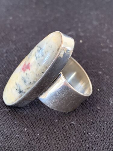 Southwestern Navajo Cinnabrite Ring | White Black | Sterling Silver | Sz 6.5 | 01548