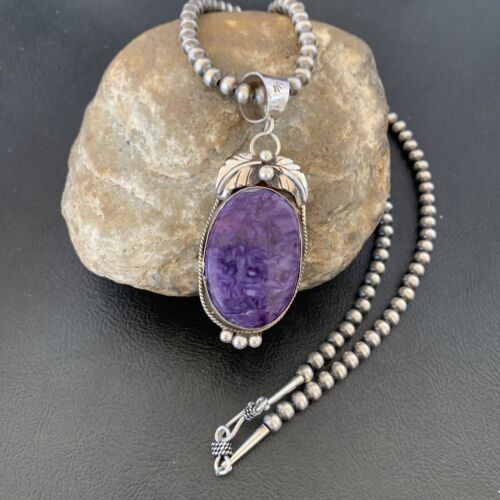 Navajo Pearls Necklace with Purple Sugilite Pendant | Sterling Silver | Authentic Native American Handmade | 10911